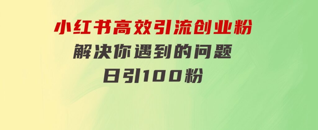 小红书高效引流创业粉，解决你遇到的问题，日引100粉-云际资源网