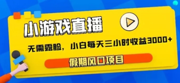 小游戏直播，假期风口项目，无需露脸，小白每天三小时，到账3000+-云际资源网