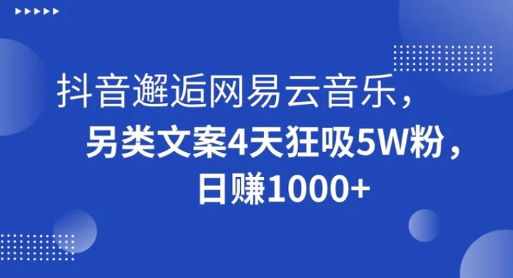 抖音邂逅网易云音乐，另类文案4天狂吸5W粉，日赚1000+【揭秘】-云际资源网