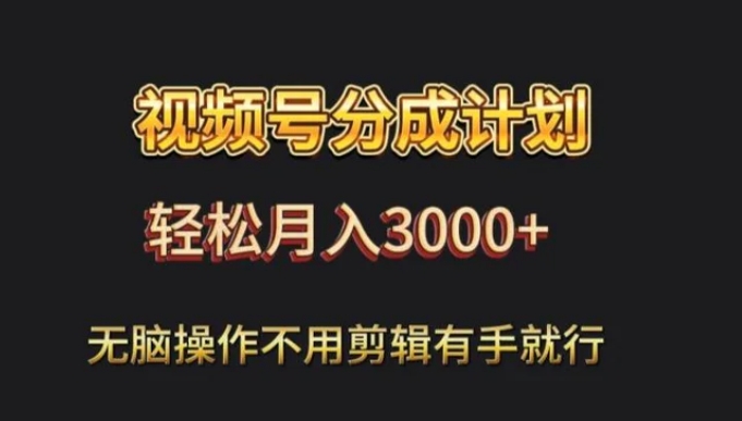 视频号流量分成，不用剪辑，有手就行，轻松月入2000+-云际资源网