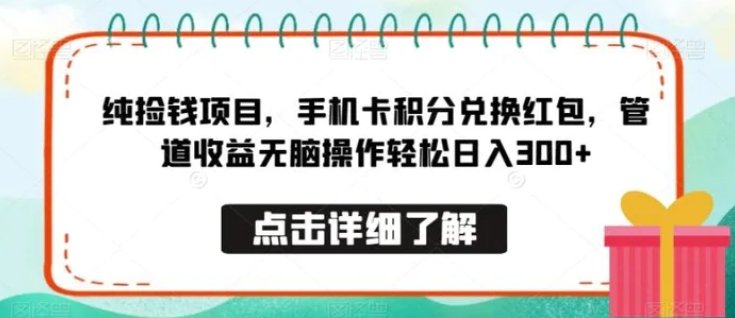 纯捡钱项目，手机卡积分兑换红包，管道收益无脑操作轻松日入300+-云际资源网