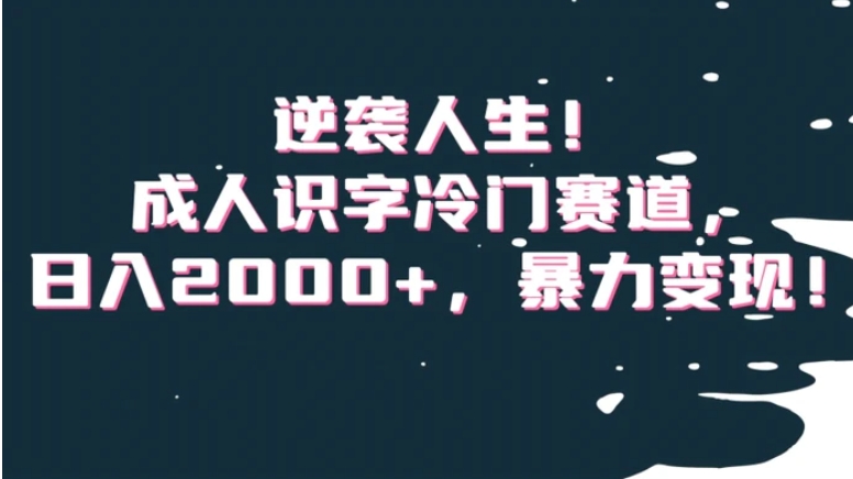 逆袭人生！成人识字冷门赛道，日入2000+，暴力变现！【揭秘】-云际资源网