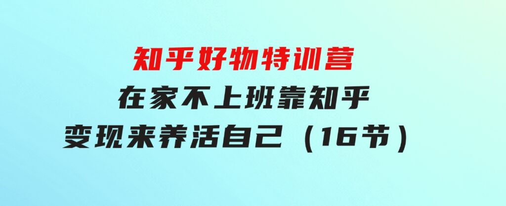 知乎好物特训营，在家不上班，靠知乎变现来养活自己（16节）-云际资源网