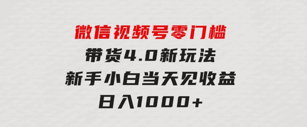微信视频号零门槛带货4.0新玩法，新手小白当天见收益，日入1000+-云际资源网