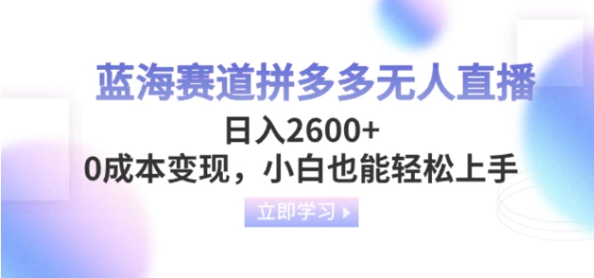 蓝海赛道拼多多无人直播，日入2600+，0成本变现，小白也能轻松上手-云际资源网