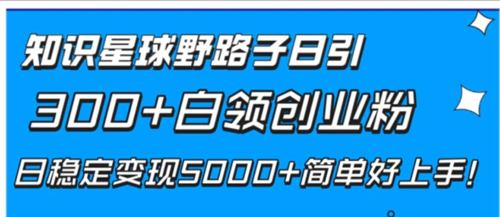 知识星球野路子日引300+白领创业粉，日稳定变现5000+简单好上手！-云际资源网