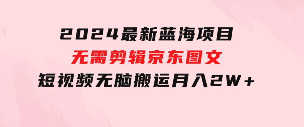 2024最新蓝海项目，无需剪辑，京东图文短视频无脑搬运月入2W+-云际资源网