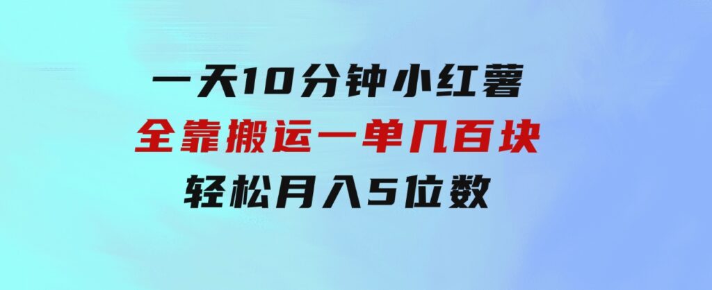 一天10分钟小红薯全靠搬运一单几百块轻松月入5位数-云际资源网