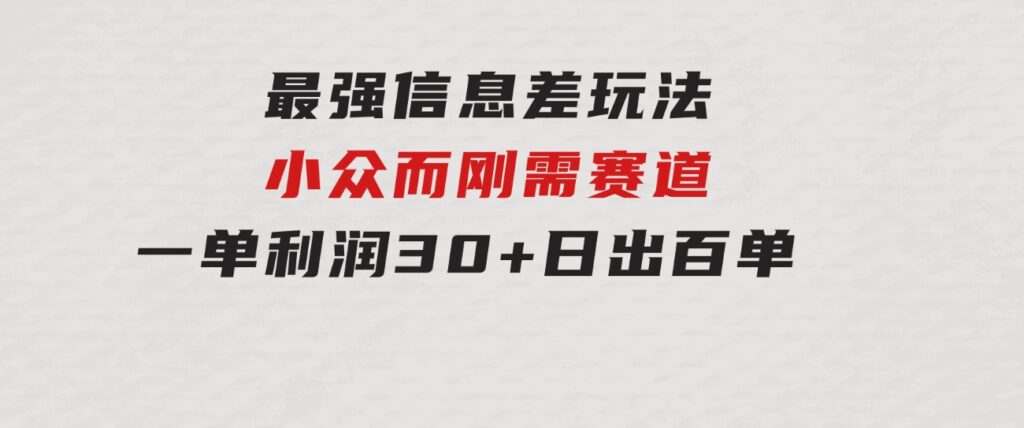 最强信息差玩法小众而刚需赛道一单利润30+日出百单做就100%挣钱-云际资源网