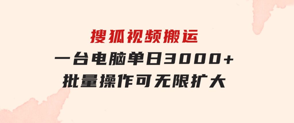 搜狐视频搬运，一台电脑单日3000+，批量操作，可无限扩大-云际资源网