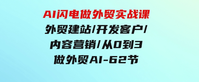 AI闪电做外贸实战课，外贸建站/开发客户/内容营销/从0到3做外贸AI-62节-云际资源网