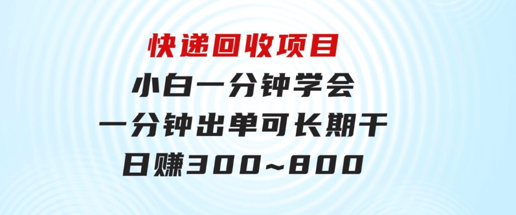 快递回收项目，小白一分钟学会，一分钟出单，可长期干，日赚300~800-云际资源网