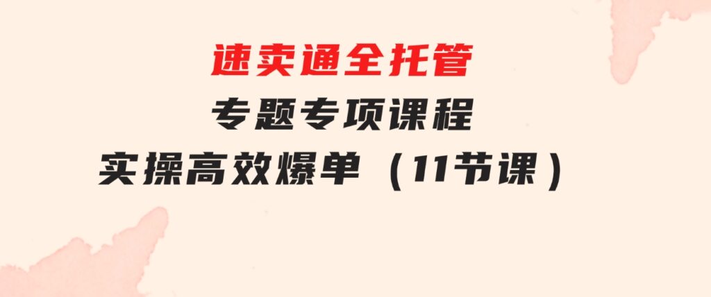 速卖通全托管专题专项课程，实操高效爆单（11节课）-云际资源网