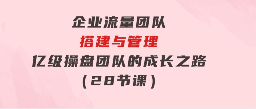 企业流量团队-搭建与管理，亿级操盘团队的成长之路（28节课）-云际资源网