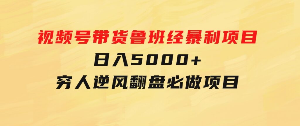 视频号带货鲁班经暴利项目，日入5000+，穷人逆风翻盘必做项目-云际资源网