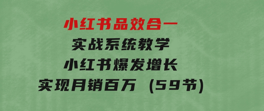 小红书品效合一实战系统教学：小红书爆发增长，实现月销百万(59节)-云际资源网
