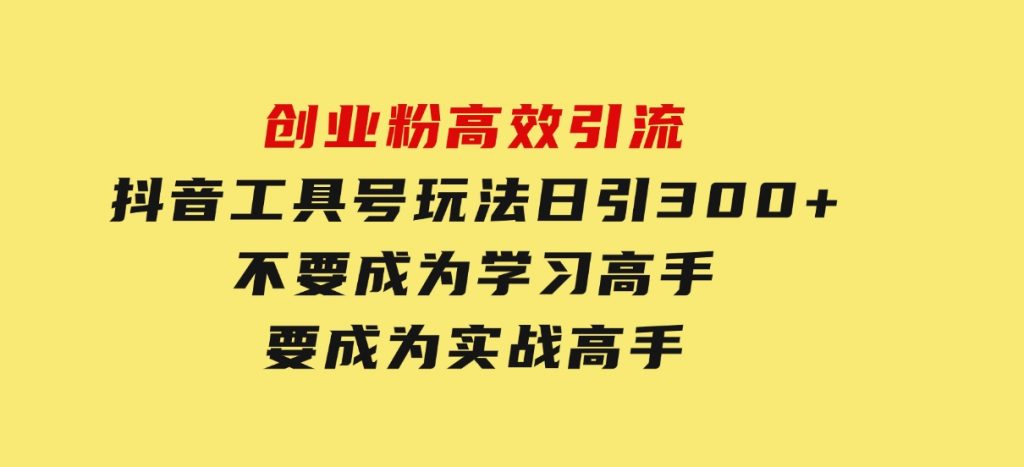 创业粉高效引流，抖音工具号玩法，日引300+，不要成为学习高手，要成为实战高手-云际资源网