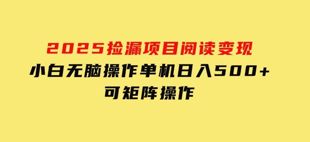 2025，捡漏项目，阅读变现，小白无脑操作，单机日入500+可矩阵操作-云际资源网