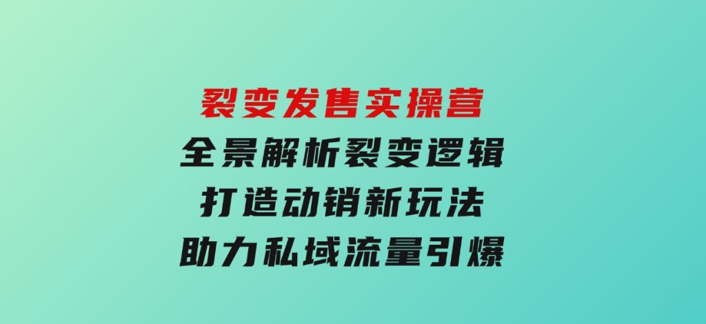 裂变发售实操营，全景解析裂变逻辑，打造动销新玩法，助力私域流量引爆-云际资源网