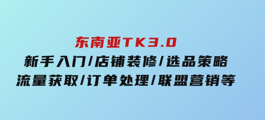 东南亚TK3.0：新手入门/店铺装修/选品策略/流量获取/订单处理/联盟营销等-云际资源网