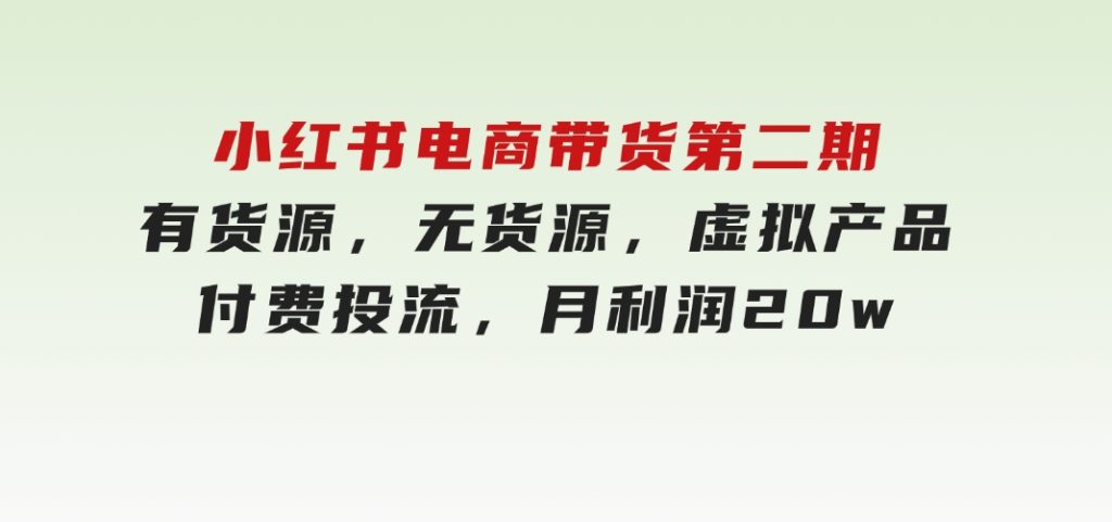 小红书电商带货第二期，有货源，无货源，虚拟产品，付费投流，月利润20w-云际资源网
