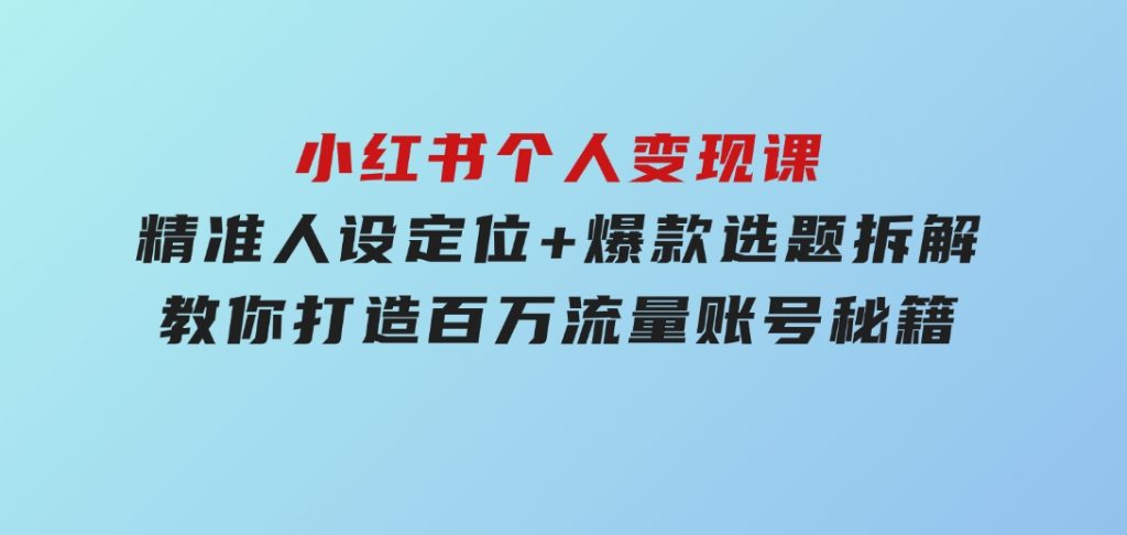 小红书个人变现课：精准人设定位+爆款选题拆解，教你打造百万流量账号秘籍-云际资源网