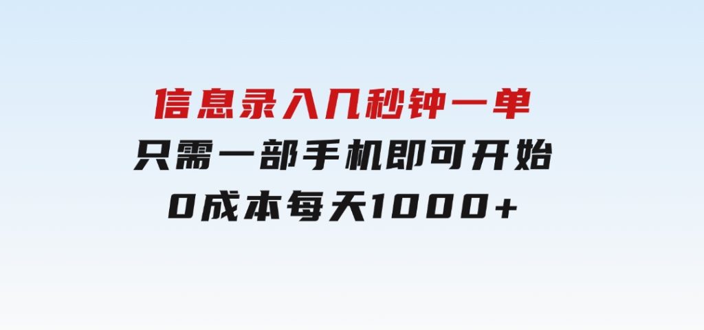 信息录入，几秒钟一单，只需一部手机即可开始，0成本，每天1000+-云际资源网
