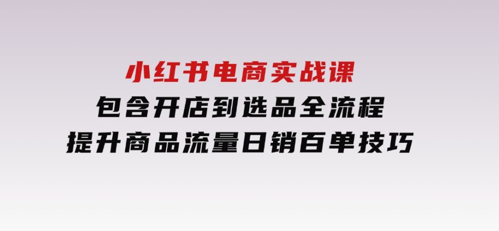 小红书电商实战课：包含开店到选品全流程，提升商品流量，日销百单技巧-云际资源网