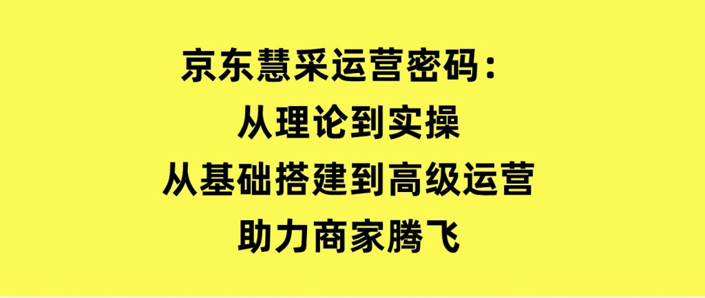京东慧采运营密码：从理论到实操，从基础搭建到高级运营，助力商家腾飞-云际资源网