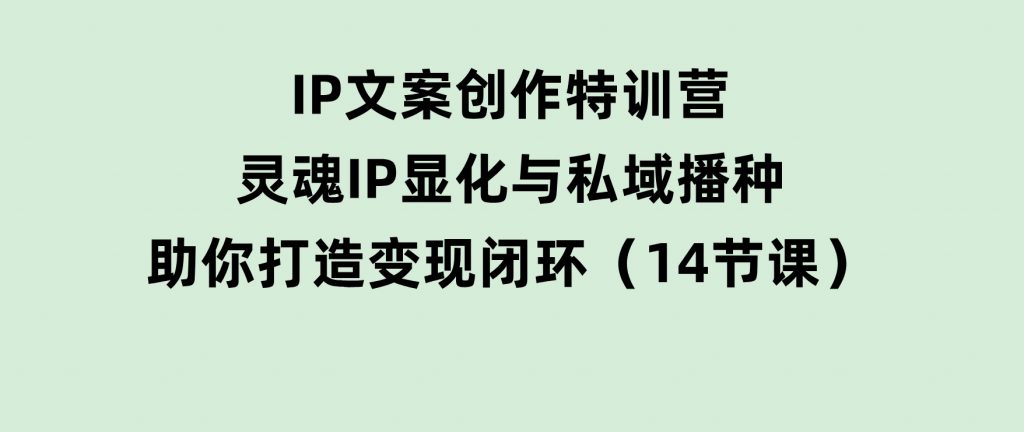 IP文案创作特训营，灵魂IP显化与私域播种，助你打造变现闭环（14节课）-云际资源网