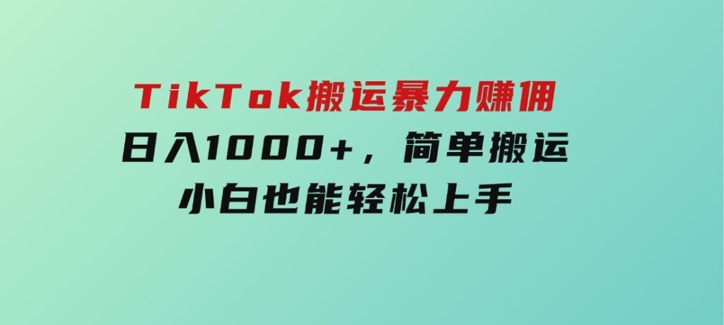 TikTok搬运暴力赚佣，日入1000+，简单搬运，小白也能轻松上手-云际资源网