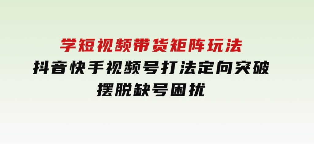线下课：学短视频带货矩阵玩法抖音快手视频号打法定向突破，摆脱缺号困扰-云际资源网