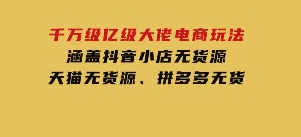 千万级亿级大佬电商玩法：涵盖抖音小店无货源、天猫无货源、拼多多无货-云际资源网